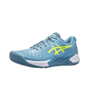 Women's Asics Gel Challenger 14 Clay Gris Blue/Safety Yellow tennis shoes
